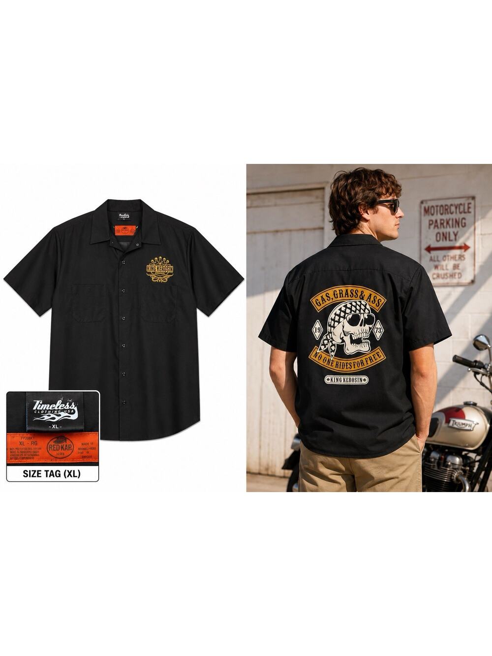 King Kerosin Red Kap Men’s XL Black No Free Rides Skull Biker Timeless Clothing